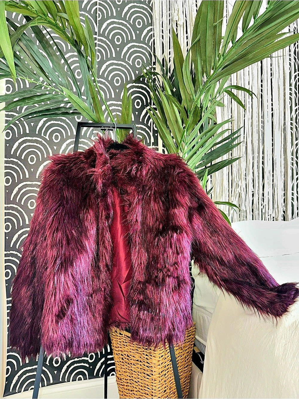 Red Burgundy Fur Winter Coat from Fashionnova